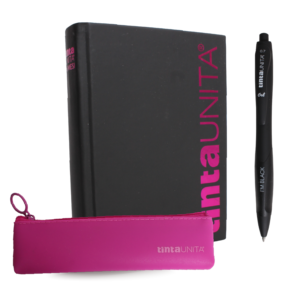 Agenda 16 mesi TU All Black con pouch in silicone e penna