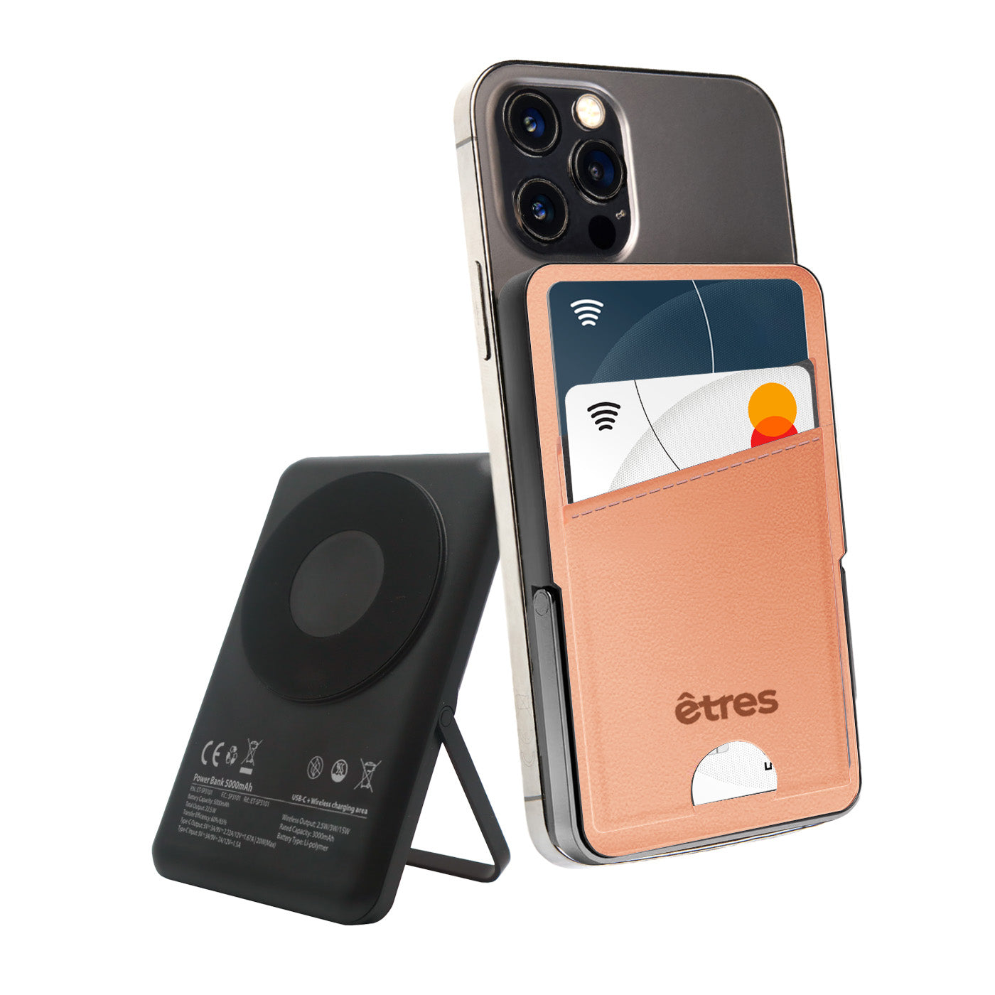 Power bank wireless 5000 MAH con Portacarte Pink