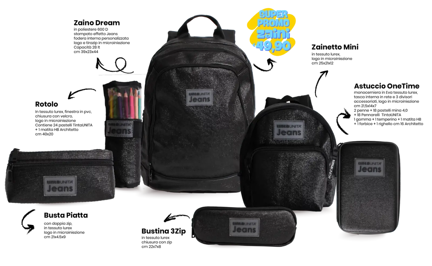 Zaino Dream Nero TU Jeans Glitter Cod. 61085
