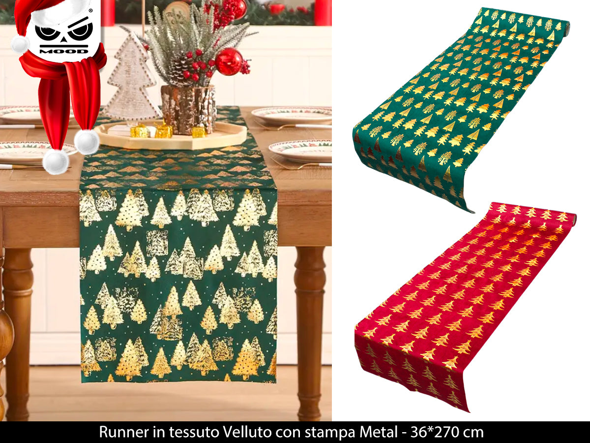 Runner in velluto con stampa metallizzata 36x270 cm Cod. XT3028