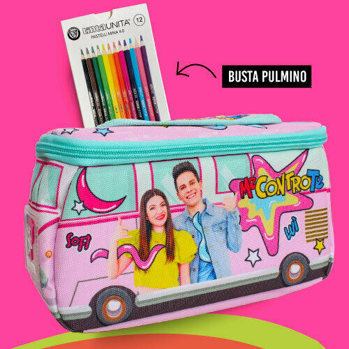 Busta pulmino Rosa con scatola 12 pastelli colorati MCT BTS Cod. 51325