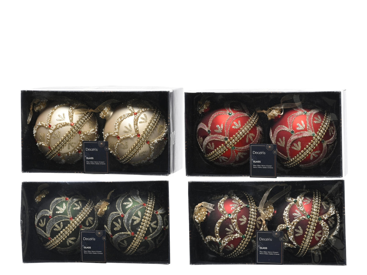 Pallina Vetro C/Perline 10 cm Colori: Verde, Rosso, Champagne