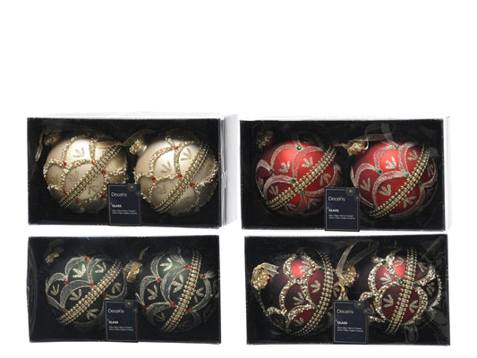 Pallina Vetro C/Perline 10 cm Colori: Verde, Rosso, Champagne