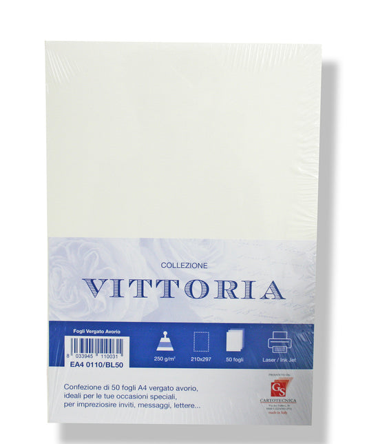 Carta A4 50 fg 250 gr Vittoria Avorio Vergato EA40110/BL50