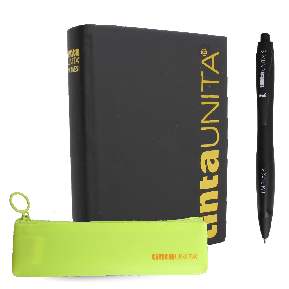 Agenda 16 mesi TU All Black con pouch in silicone e penna