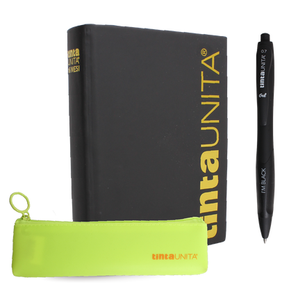 Agenda 16 mesi TU All Black con pouch in silicone e penna