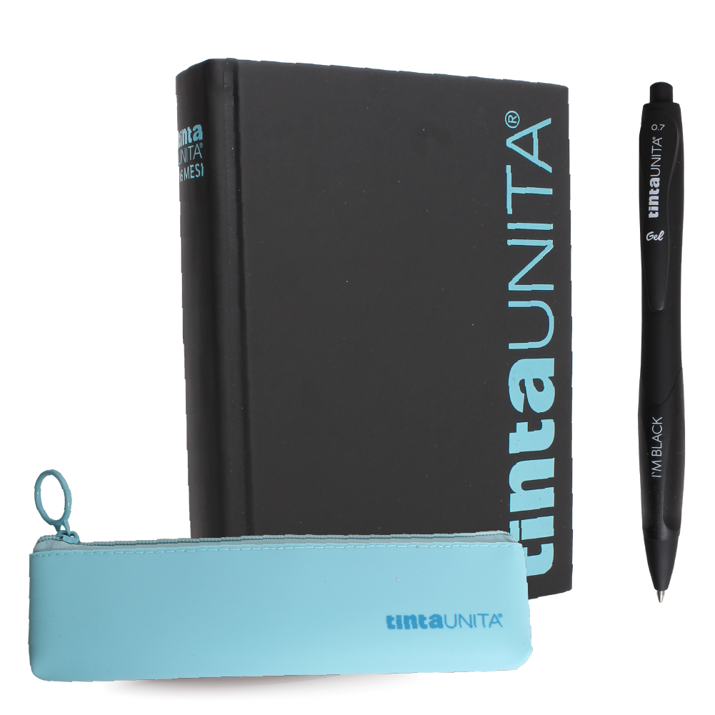 Agenda 16 mesi TU All Black con pouch in silicone e penna