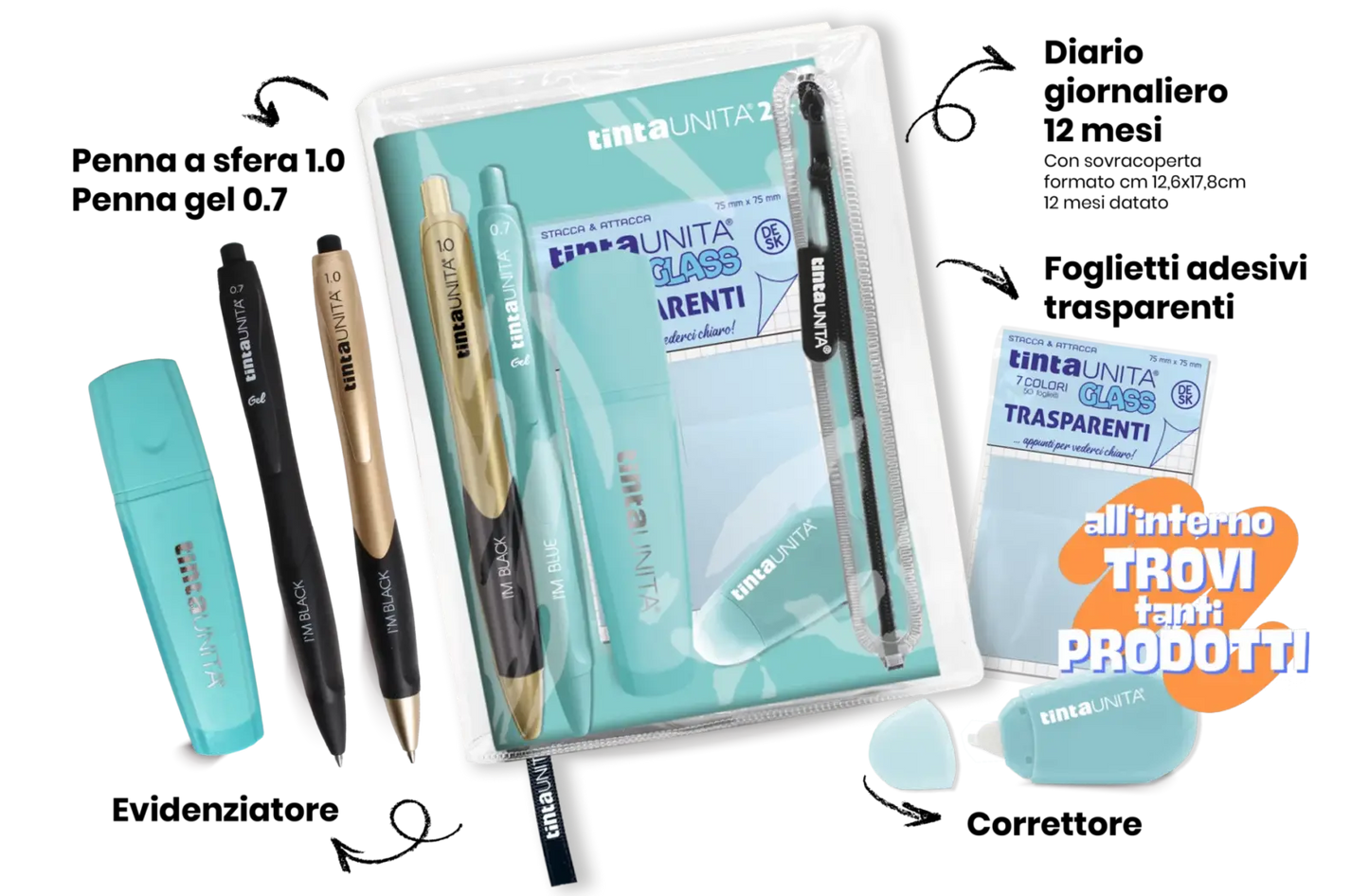 Agenda 12 mesi tinta UNITA con accessori TU 2024/2025 8 colori