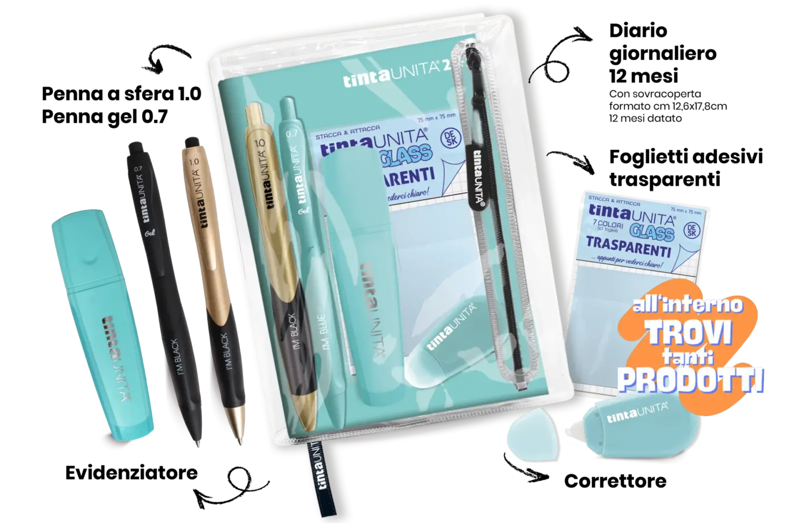 Agenda 12 mesi tinta UNITA con accessori TU 2024/2025 8 colori