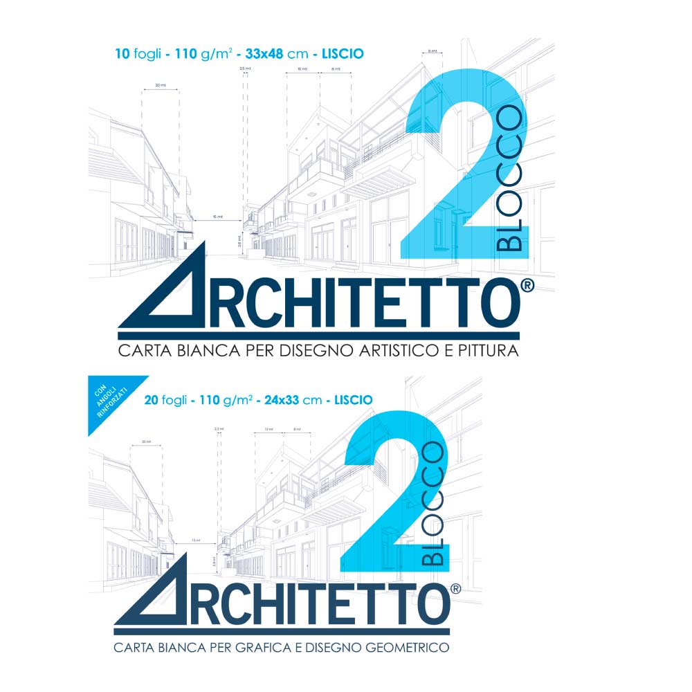 Blocco da disegno 2 Architetto Liscio 24x33 cm 20 ff. 110 g. Cod. 90125