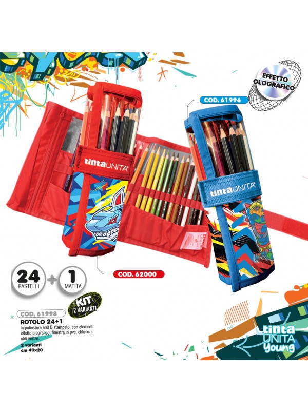 Rotolo 24 Pennarelli colorati + 1 matita Joung Boy TU Cod 62000