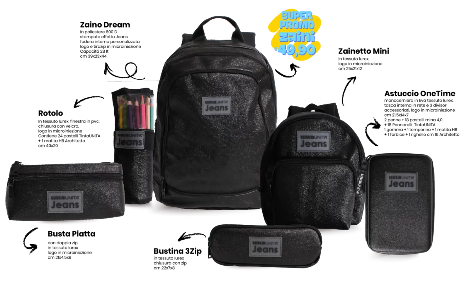 One Time TU Jeans nero glitter Cod. 61092