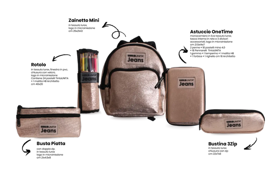 Mini zainetto TU Jeans champagne glitter Cod. 61090