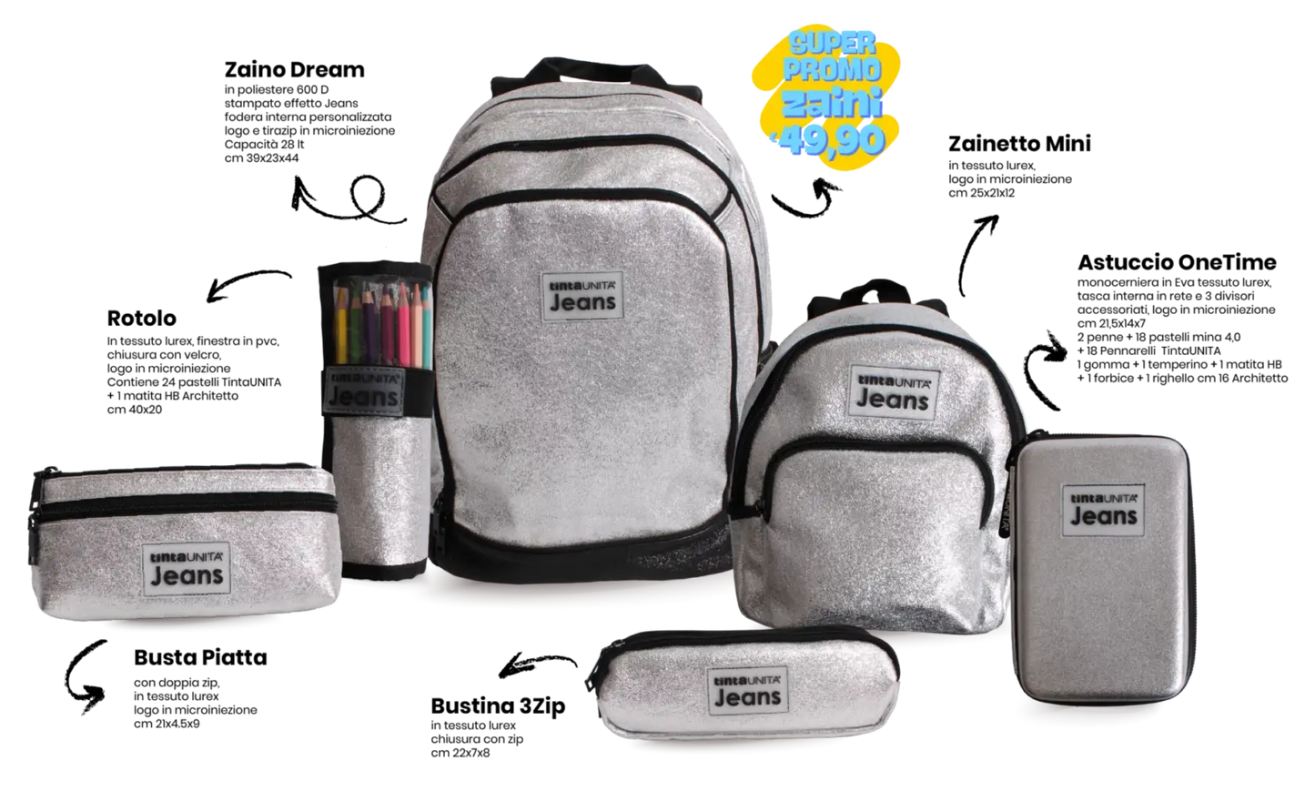 Astuccio Oval Lurex Nero/Argento/Champagne TU Jeans Cod. 61100/61101/61102