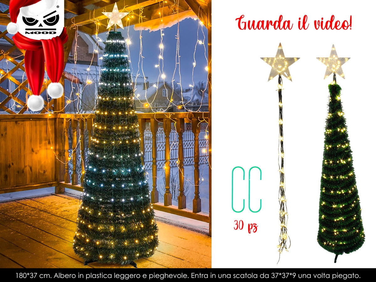 Albero di natale pieghevole 170 cm  c/catena di luci Cod. XT3328