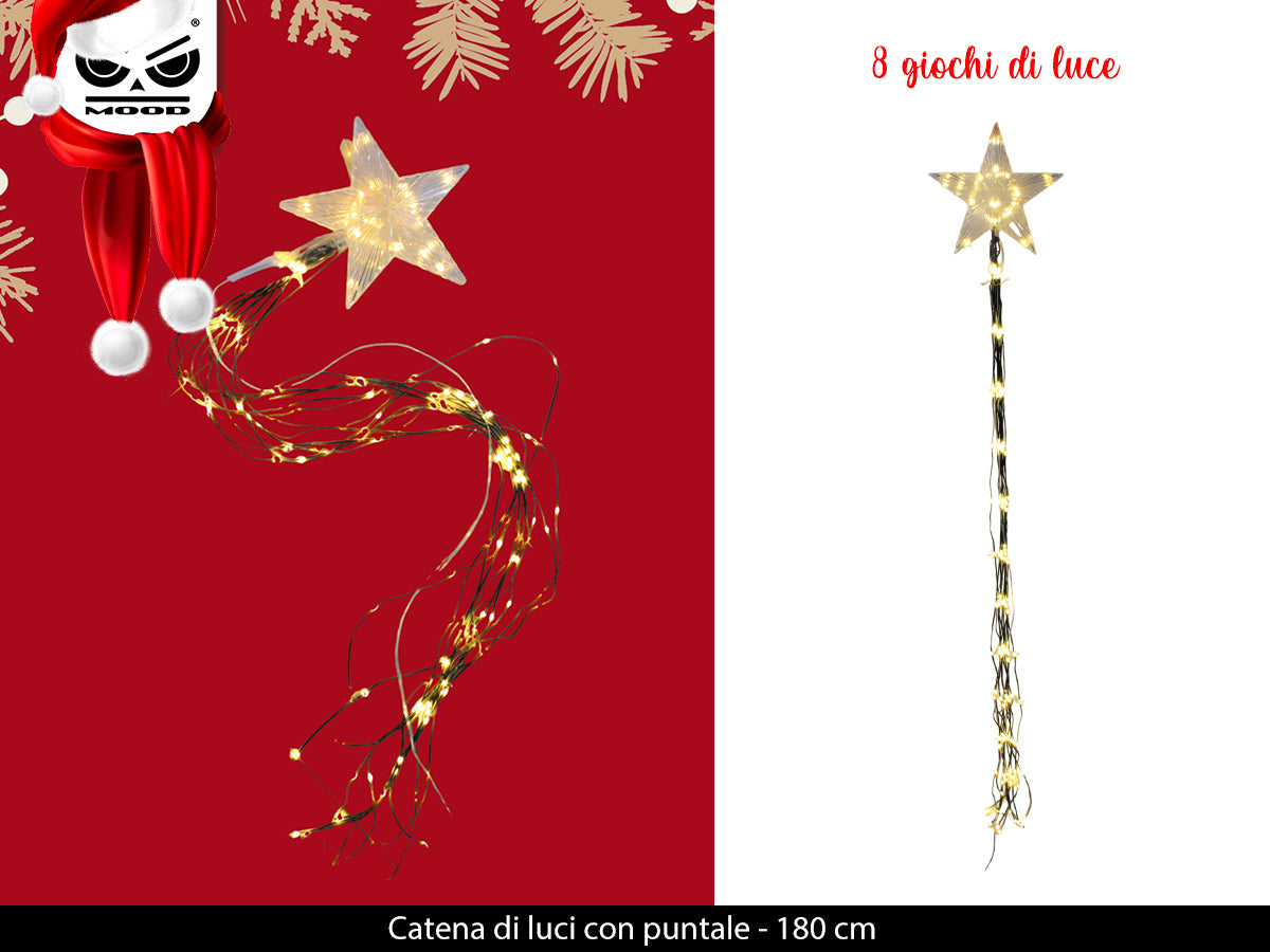 Catena di luci con puntale 8 giochi 180 cm Cod. XT3329