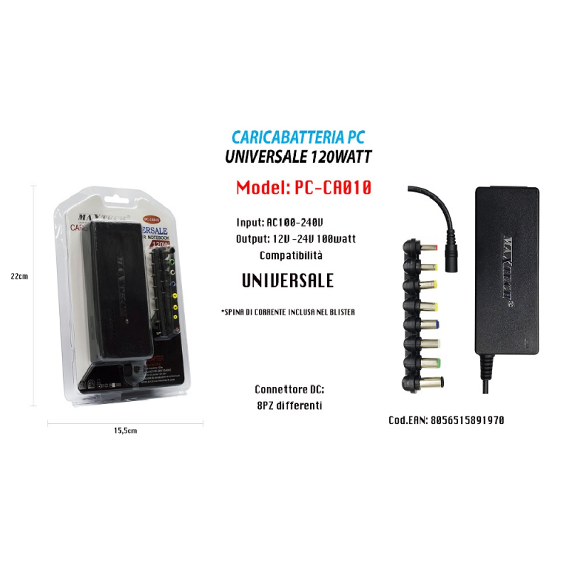 Caricabatterie universale per Notebook Cod. PC-CA010