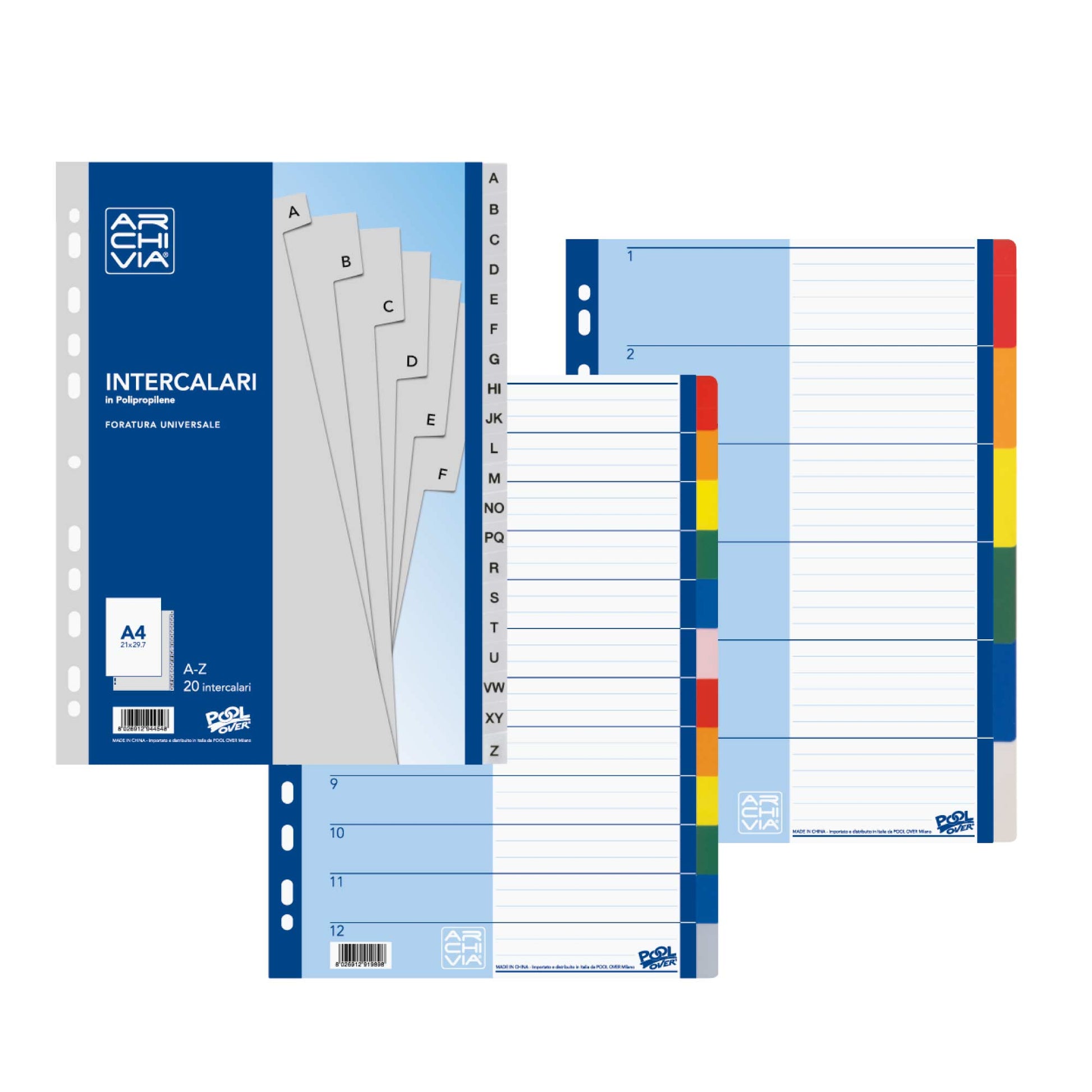Intercalari PPL 12 tacche colorati Archivia art. 95605