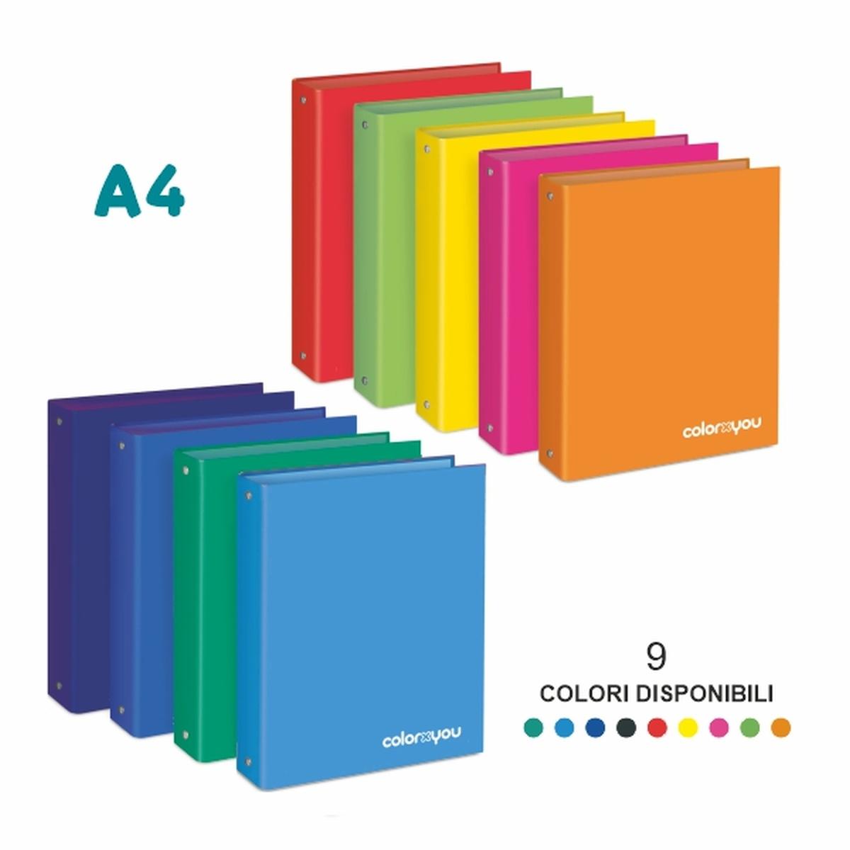 Cartella 4 anelli A4 D. 30 mm Col. Ass.ti Cod. 10573