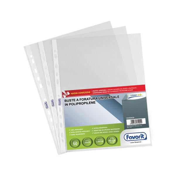 Buste lisce con foratura universale 22x30 Cf. 50 pz