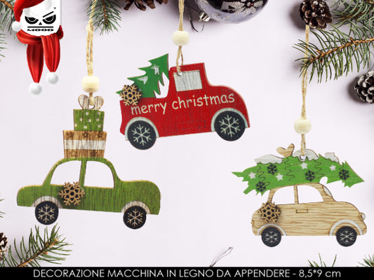 Decorazione macchinina sagomata in legno da appendere 3 colori Cod. XT2079