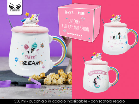 Tazza unicorno con cucchiaino e coperchio Cod. ST6615