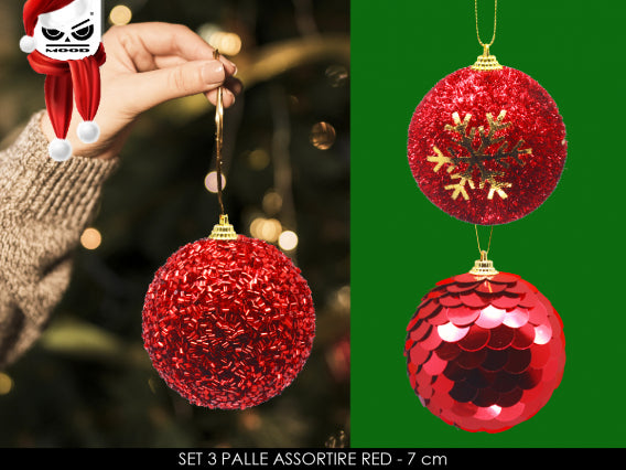 Set 3 palline assortite Rosse D. 8 cm Cod. XT2137