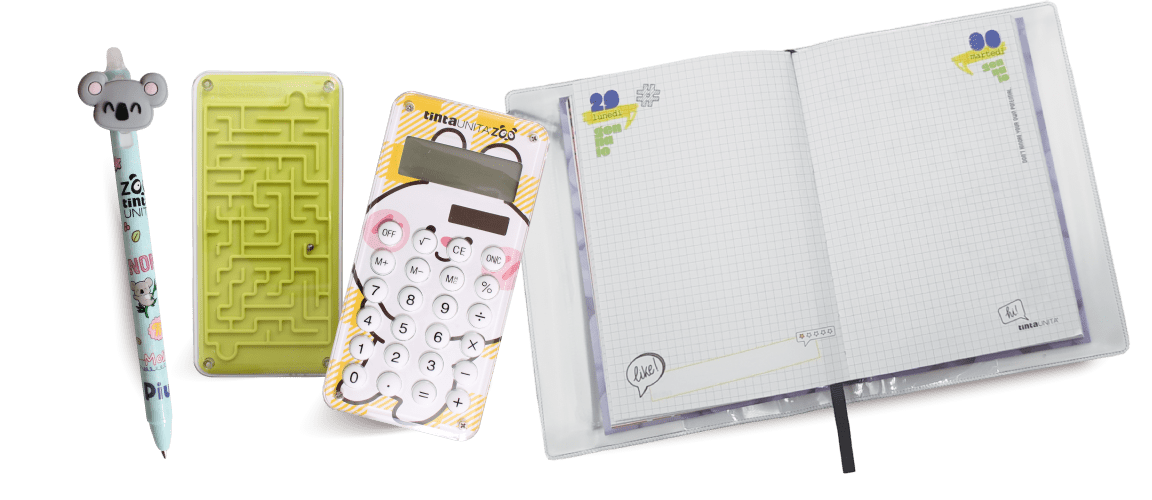 Diario 12 mesi TU Zoo 4 colori con penna e calcolatrice